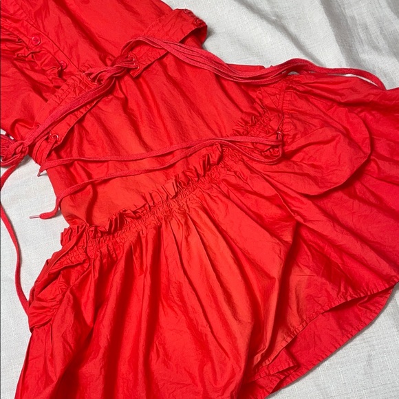 Red Ruffled Button-Up Dress - Picture 2 of 6